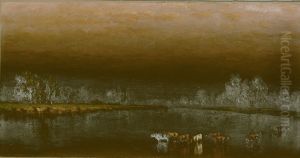 Cows in a Pond at Sunset by Sanford Robinson Gifford