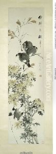Crested Myna Birds and Chrysanthemums by Xu Gu