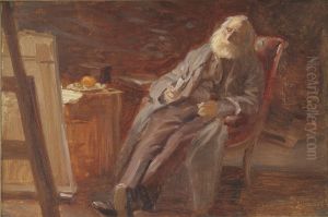 The Painter Vilhelm Kyhn smoking his pipe by Anna Ancher