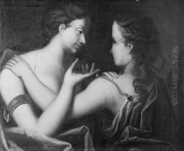 Tvende fruentimmere, halve figurer, conversere - view 1