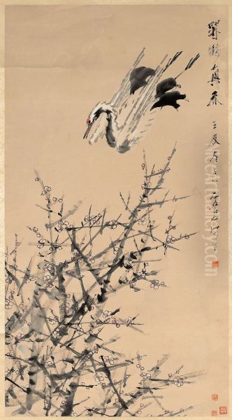 Plum Blossoms, Crane, and Spring - view 1