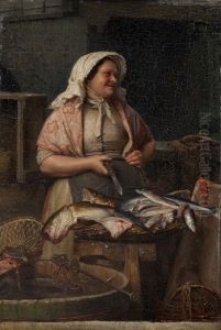En kone, der saelger fisk by Carl Heinrich Bloch
