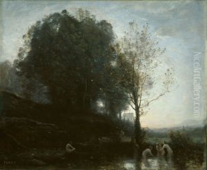 Bathing Nymphs and Child by Jean-Baptiste Camille Corot