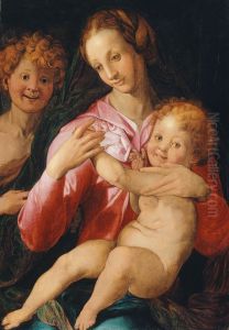 Virgin and Child with the Young Saint John the Baptist by Bronzinoor follower