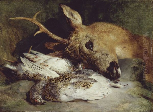 Head of a Roebuck and Two Ptarmigan - view 1