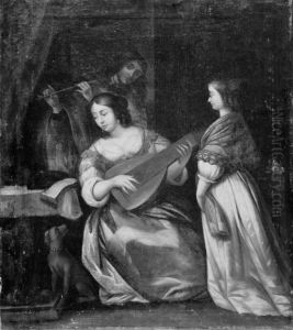 A Female Guitar Player and a Flute Player by Gerard Ter Borch