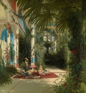 Das Innere des Palmenhauses auf der Pfaueninsel bei Potsdam by Carl Blechen
