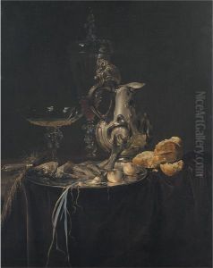 Still Life. Breakfast Piece with a Silver Jug by Willem Van Aelst