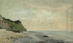 Small Beach, Sunrise (Falaise au bord de la mer, vu Petite Plage, soleil levant) by Gustave Courbet