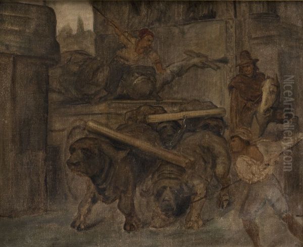 Roman Workmen Transporting an Antique Imperial Statue from the Colosseum through the Arch of Titus to the Capitoline Museums. Study - view 1