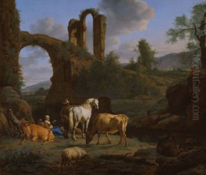 Pastoral Landscape with Ruins by Adriaen Van De Velde