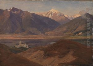 Mountain Landscape in Venosta with the Castle Coira and the Mountain Ortles by Jorgen Valentin Sonne