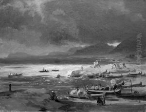 Coast with Boats on the Beach, a Storm Brewing. Dalmatia