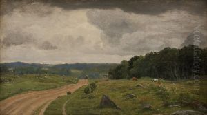 Udsigt fra egnen ved Kongens Moller. Eftermiddagslys by P. C. Skovgaard