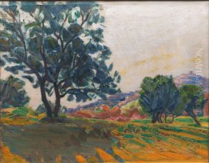 Olivenlunden. Cagnes by i baggrunden. Mod lyset
