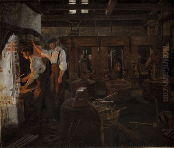 Det indvendige af den gamle hammermolle ved Hellebaek - view 1
