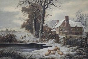 Winter, Farm Buildings, Near Hamstead, Staffs by William P. Cartwright