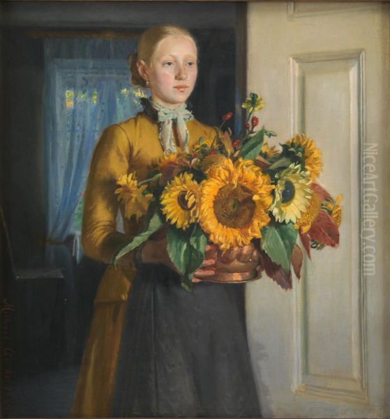 A Girl with Sunflowers - view 1