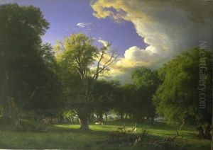 Summer Afternoon with a Passing Shower. The Deer Park in Jaegersborg North of Copenhagen by P. C. Skovgaard