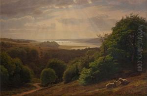 Udsigt fra Vesterskov ved Mariager; i baggrunden fjorden by Godtfred Rump