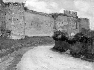 Muren om Rom ved Porta Latina by Theodor Esbern Philipsen