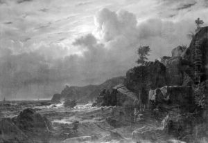 View of Kullen in Sweden. Smugglers Hiding their Goods among the Rocks. Moonlight View of Kullen in Sweden. Smugglers Hiding their Goods among the Rocks. Moonlight