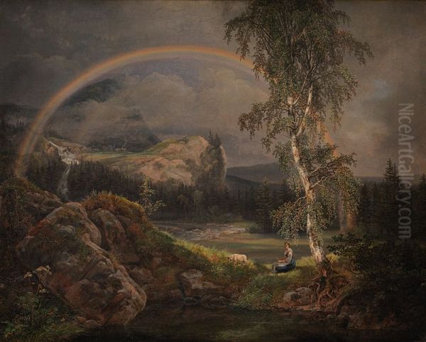 Norwegian Landscape with a Rainbow - view 1