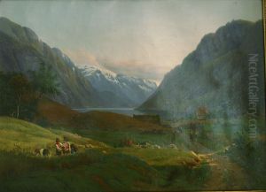 View of Odda at the Sor Fjord in Hardanger, Norway. Morning Light by Louis Gurlitt