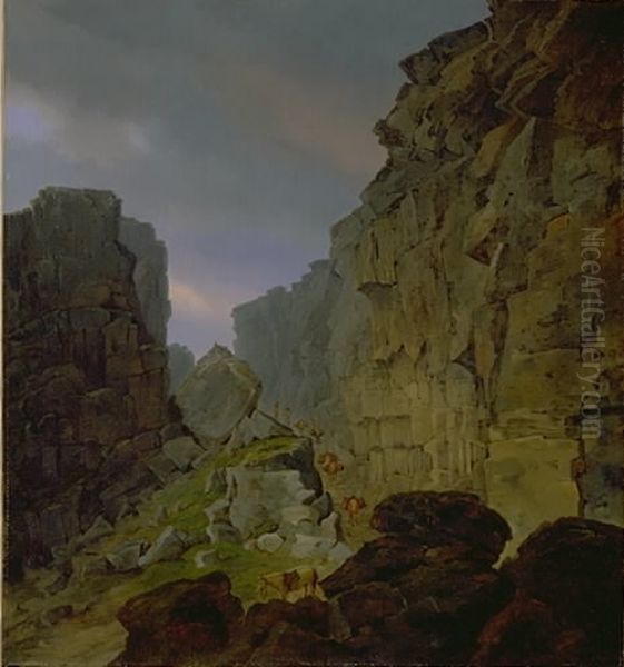 Den sondre indgang til Almannagiaa ved Thingvalla pa Island - view 1