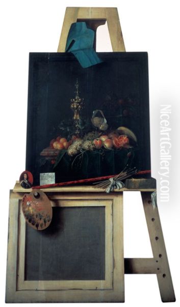 Trompe l'oeil-staffeli med frugtstykke. Udskaret i trae - view 1