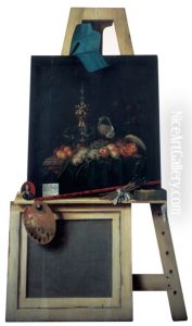 Cut-Out Trompe l'Oeil Easel with Fruit Piece by Cornelis Norbertus Gijsbrechts