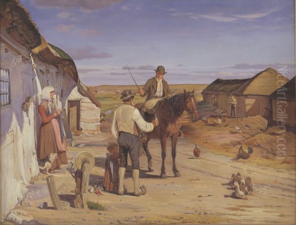 A Stranger Asking his Way at a Farm on the Moors - view 1