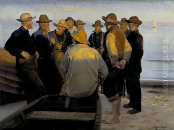 Fiskere ved stranden en stille sommeraften - view 1