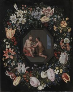 Blomsterkrans med Jesus og Johannes by Hendrick van Balen the Elder