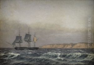 View of the Cliffs of Mon and a Corvette by Christoffer Wilhelm Eckersberg