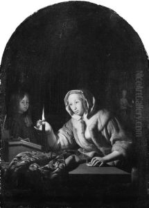 A Lady Sealing a Letter by Godfried Schalcken