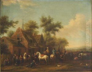 Landscape with Horsemen Resting outside an Inn by Philips Wouwerman