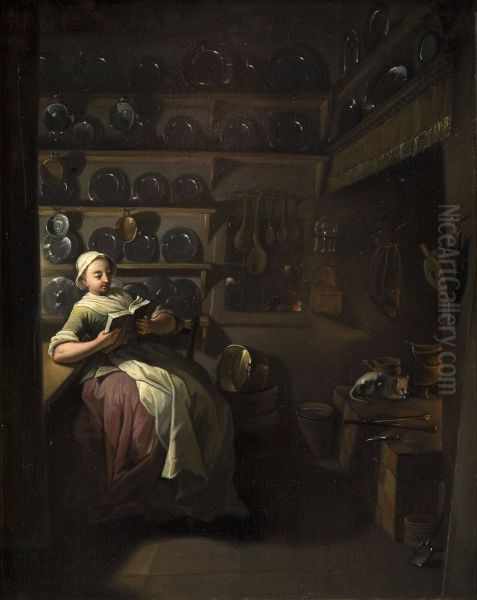 Kitchen Interior with a Girl Reading - view 1