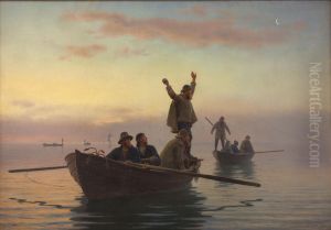 Hornfiskefangst med drivvod. Tidlig morgen by Anton Dorph