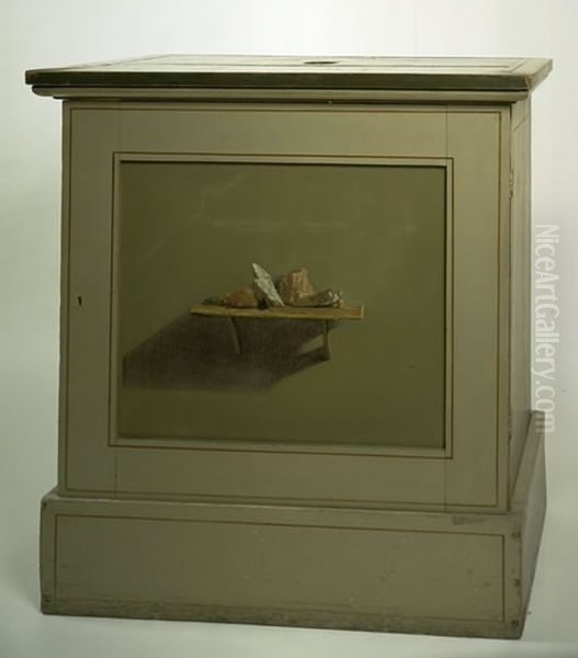 Console Cupboard with af painted motif, shelf with stones - view 1