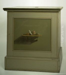 Console Cupboard with af painted motif, shelf with stones Console Cupboard with af painted motif, shelf with stones