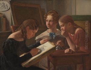 Three Young Girls. The Artist's Sisters: Alvilde, Ida and Henriette by Constantin Hansen