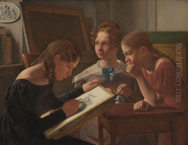 Tre unge piger. Kunstnerens sostre Alvilde, Ida, Henriette - view 1