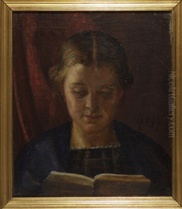 Elisabeth Zahrtmann, kunstnerens soster, laesende Elisabeth Zahrtmann, kunstnerens soster, laesende