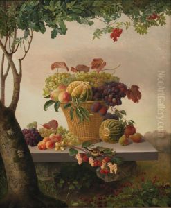 A Basket of Fruit in a Landscape by Christine Lovmand