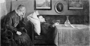 Alvor. Kunstnerens broder ligger syg by Peter Alfred Schou