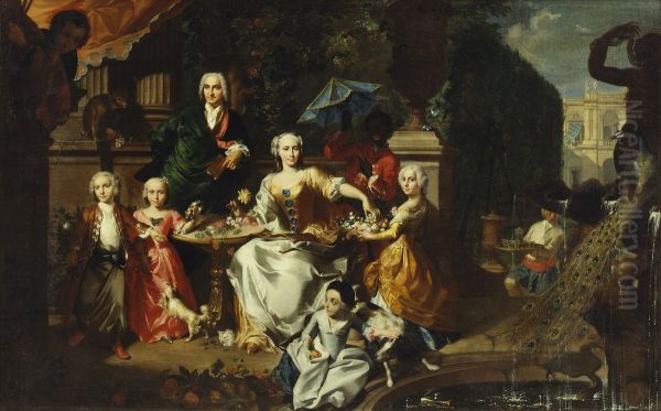 A Family Group on a Terrace in the Grounds of a Villa. Possibly the English Businessman George Jackson and his Family - view 1