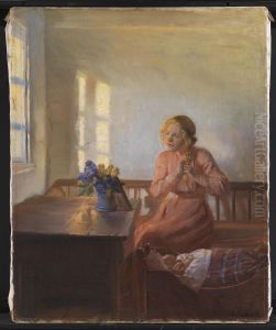 A Young Girl Plaiting her Hair