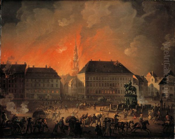 The Most Terrible Night. View of Kongens Nytorv in Copenhagen During the English Bombardement of Copenhagen at Night between 4 and 5 September 1807 - view 1