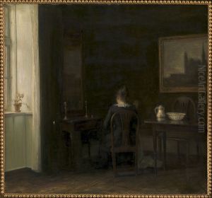 Interior with the Artist's Wife Emilie Heise by Carl Holsoe